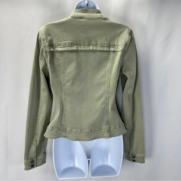Liverpool Green Denim Jacket Mandarin Collar Size Small Olive - Picture 3 of 8